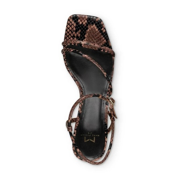 MARC FISHER Womens Brown Snakeskin Ankle Strap Buckle Leather Slingback Sandal - Picture 4 of 12